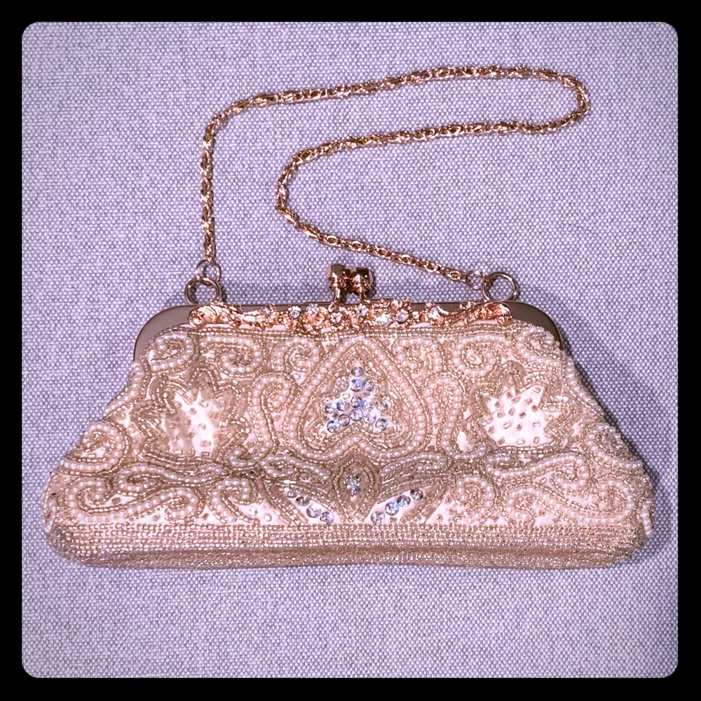 KATE LANDRY 80s Vintage-look Beaded Cream Purse
